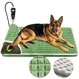 GOLOPET Large Heated Dog Bed 40x27x2 in,Equipped with MET/UL Dual Certified Heating Pad and Intelligent Controller,Thickened Memory Sponge+100% Plush Heated Pet Bed,Indoor Puppy Bed with Side Pillows