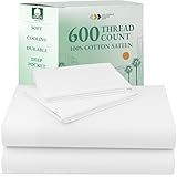 California Design Den Queen Sheet Set - Luxury 600 Thread Count Sateen, 100% Cotton Deep Pocket Queen Sheets with All Around Elastic, Snug Fit, Hotel Quality Bedding Set - White