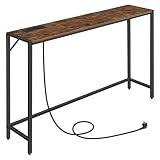 MAHANCRIS Console Table, Narrow Sofa Table, 43.7” Entrance Table with Power Station, Behind Couch Table, Simple Style, for Living Room, Hallway, Entryway, Foyer, Rustic Brown and Black CTHR112E01