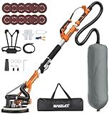 MAKELIFT Drywall Sander with Vacuum Dust Collector,1050W 7.33A Popcorn Ceiling Removal Tool,LED Light,5 Variable Speed 1000-2100RPM,Foldable & Extendable Handle,12 Sanding Discs