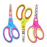 Zicolu Kids Scissors Set, Safety Children Scissors with Blunt-Tip Floral Print Blade and Soft Grip, Great for DIY, Arts, Home, School Classroom Use, Blue/Purple/Yellow