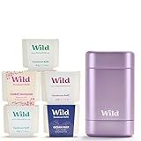 Wild - The Full Monty Starter Kit - Purple Case with Refills in a Variety of Fresh Scents 5 x 1.4oz - Refillable Deodorant & Aluminum Free - Long Lasting Protection - Vegan