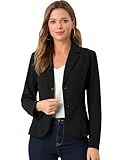 Allegra K Women's Work Office Blazer Stretch Lapel Collar Long Sleeve Jacket Suit Blazer Medium Black