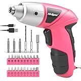 Hi-Spec Small Electric Screwdriver, Mini Drill Set, Rechargeable 3.6V Cordless Screwdriver with 26 Driver Bits, Power Tool for Small Projects & Home Use, Pink