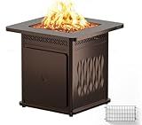 EAST OAK 28'' Propane Fire Pit Table, 50,000 BTU Steel Gas FirePit for Outdoor, Outside Patio Deck and Garden, CSA Certified Fire Table with Magnetic Lid, Cover-Storage Basket and Lava Rock , Brown