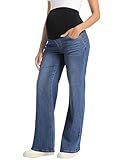 V VOCNI Women's Maternity Jeans Straight Leg Stretchy Pregnancy Jeans Bootcut Denim Work Pants Dark Blue Medium