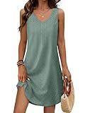 Aokosor Summer Dresses for Women 2025 Loose V Neck Cute Sleeveless Casual Dress Sundresses Plain Green L