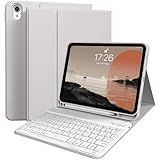 kenke for iPad 11/10th Gen Case with Keyboard 11/10.9 inch 2025 A16/2022, Detachable Wireless Bluetooth Keyboard Case Thin & Light with Built-in Left Side Pencil Holder, White Square Keycaps (Gray)