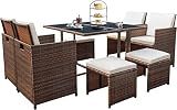 Devoko 9 Pieces Patio Dining Sets Outdoor Space Saving Furniture Sets,Beige