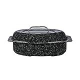 Granite Ware 13-inch oval roaster with Lid. Enameled steel design to accommodate up to 7 lb poultry/roast. Resists up to 932°F. Ideal for preparing meals for two!