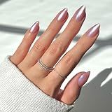 Glamnetic Press On Nails - Seaspell Fake Nails | Short Almond Pink Fake Nails with a Velvet Finish, Salon Quality Summer Nails | 15 Sizes - 30 Nail Kit with Glue