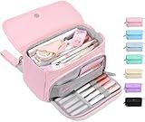 Sooez Super Large Pencil Case, Big Capacity Pencil Bag with 3 Compartments, Hold 200 pencils, Cute Pencil Pouch with Zipper, Portable Stationery Pen Bag, Aesthetic School Supplies For Girls, Pink