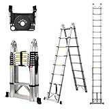 Telescoping Ladder A Frame, 16.5 Ft Compact Aluminum Extension Ladder, Portable Telescopic RV Ladder for Outdoor Camper Trips Motorhome with Tool Platform and Stabilizer Bar, 330 lb Capacity