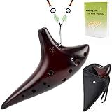 AKLOT Ocarina 12 Holes Alto C Smokey Straw Fired Ceramic Ocarinas with Protective Bag Starter Song Booklet for 15+