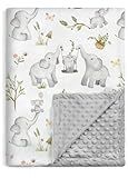 BOPRIO Baby Blankets for Unisex Boys Girls, Super Soft Nursery Minky Blankets with Baby Elephant Design and Dotted Fleece Backing, Printed Bed Throws Newborn