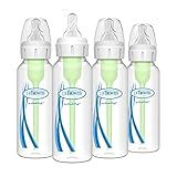 Dr. Brown's Natural Flow Anti-Colic Options+ Narrow Baby Bottle, 8 oz/250 mL, with Level 1 Slow Flow Nipples, 0m+, 4 Pack