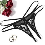 Avidlove Women Lace Panties Floral Lace Briefs Mesh Hollow Out G-String Thongs T-back Underwear Black L