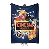 Hohoto Movie Theater Popcorn Blanket Cinema Gifts for Men Women Boys Adults Birthday Christmas Fathers Day Presents for Mom Dad Husband Movie Room Decor Film Player Clapboard Throw Blankets 50"x60"