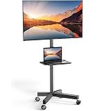 PERLESMITH Rolling TV Stand on Wheels for 23-65 Inch TVs,Tilt Mobile TV Cart Holds up to 99 lbs with Adjustable Height Shelf, Outdoor TV Stand for Bedroom Max VESA 400x400mm PSTVMC04