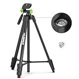Huepar 60-Inch Lightweight Tripod Portable Adjustable Tripod for Laser Level with 3-Way Swivel Pan Head, 2 Bubble Levels, 1/4" and 5/8" Thread Mount for Varieties Tools, Only for Indoor Basic Work