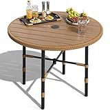 DWVO Outdoor Patio Dining Table Round for 4 35.4" Outdoor Tables with Umbrella Hole & Adjustable Levelers All-Weather Bistro Table with Metal Frame for Lawn Garden Backyard