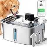 Smart Dog Water Bowl Dispenser Large, 10L/ 2.64Gal Cordless Dog Water Fountain Stainless Steel with APP Monitoring, 4000mah Automatic Cat Water Fountain for Mutil-Pets Large Dogs, 3 Fountain Modes