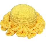 Hshsclth Crochet Hat Knitted Bucket Hats Solid Color Fashion Ruffled Brim Floopy Bucket Hat for Women (US, Alpha, One Size, Yellow)