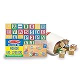 Melissa & Doug Deluxe Wooden ABC/123, 50-Piece Set of Classic Letter & Number Wooden Blocks (1” x 1”) with Storage Pouch, Sorting & Stacking Toys for Kids Ages 2+