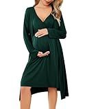 Ekouaer Maternity Nursing Gown and Robe Set Labor Delivery Nursing Nightgowns for Breastfeeding Pregnancy Clothes Dark Green L
