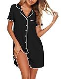 Ekouaer Nightgowns for Women Button Down Sleep Shirt Short Sleeve Sleepwear