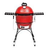 Kamado Joe® Classic Joe™ I Premium 18-inch Ceramic Charcoal Grill and Smoker in Red with Cart, Side Shelves, Grill Gripper, and Ash Tool. 250 Cooking Square Inches, 2 Tier Cooking System, Model KJ23RH