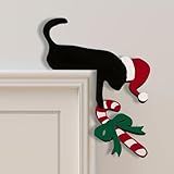 Christmas Door Topper Holiday Home Decor Funny Snowman Santa Claus Top Door Frame Corner Sign Decorations, Windows Walls DIY Craft for Christmas Party Ornament (Cat)