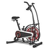 HOMGX Air-Resistance Exercise Bike, Cycling Exercise Machine with Dual Action Handlebars, Real-Time Monitor and Adjustable Seat for Leg/Arm/Full Body Workout, Fan Bike for Home Training