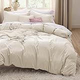Bedsure Oat Milk Duvet Cover Queen Size - 3 Pieces Prewashed Cotton-Like Extra Soft Bedding Set, Includes 1 Duvet Cover 90x90 Inches with Zipper Closure & 2 Pillow Shams, Comforter Not Included