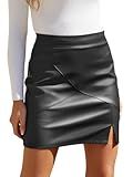 We1Fit Womens Fuax Leather Skirt High Waisted Bodycon Slit Pencil Mini Skirts with Shorts Black