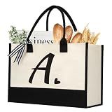 Initial Canvas Tote Bag, Personalized Beach Bags Gift for Women (Letter A)