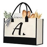 shenee Initial Canvas Tote Bag, Personalized Beach Jute Bag Present for Women Holiday, Friends Birthday Gift, Beach, Wedding (Letter A)