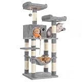 Feandrea Cat Tree, 55.8-Inch Large Cat Tower, Multi-Level Condo, Light Gray