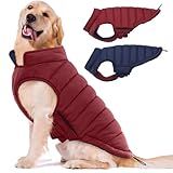Lelepet Reversible Dog Coat Waterproof Dog Jacket Windproof Puffer Vest for Winter Warm Lightweight Coats for Large Dogs Adjustbale Hook & Loop Pet Apparel with Leash Hole, Pitbull, Wine Red, XL
