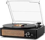 Record Player for Vinyl with 2 Build-in Speakers LP Vinyl Players Belt-Driven Vintage Turntables 3 Speed 3 Size, Wireless Bluetooth Playback, AUX-in, RCA Out, Headphone, Auto Stop