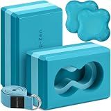Deep-Zen Yoga Blocks Wrist Support; Yoga Blocks 2 Pack with Knee Pads and Strap to Put Less Weight on Wrists; Durable, Versatile Yoga Brick Exercise Block Set, Blocks Yoga (Blue)