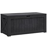 Flamaker Resin Deck Box 120 Gallon Waterproof Large Outdoor Indoor Storage Box Imitation Wood Resin for Patio Furniture Garden Tools and Pool (Black)