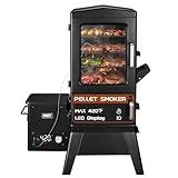 Electric Pellet Smoker with Rainproof Cover, Vertical Wood Pellet Smoker Grill With Meat Probe LED Display Temperature Control, 616sq.in (Electric)