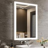QueenFun Lighted Medicine Cabinet with Mirror & Clock -20x26 Surface or Recessed Aluminum Medicine Cabinet with Dimmable Light & Outlet, Anti-Fog, Built-in Sensing Light, Assembly-Free