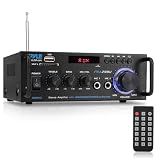 Pyle 200W Stereo Power Amplifier with Bluetooth - Dual Channel Audio Receiver - LED Display - RCA - USB - SD - MIC IN - FM Radio - AUX Input - Perfect for Home & Computer Audio - PDA29BU.5