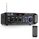 Pyle 200W Stereo Power Amplifier with Bluetooth - Dual Channel Audio Receiver - LED Display - RCA - USB - SD - MIC IN - FM Radio - AUX Input - Perfect for Home & Computer Audio - PDA29BU.5