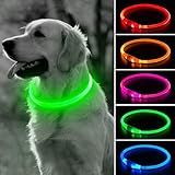 BSEEN Light Up Dog Collar - LED Dog Collar Rechargeable, Glowing Pet Collars for Small Medium Large Dogs, TPU Cuttable Lighted Puppy Collar, Safety Dog Lights for Night Walking (Green 70cm)