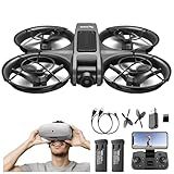 Drone with VR Goggles Headset, First-Person View, 1080P HD Camera for Beginners FPV Quadcopter, 360° Flip, Brushless Motor, Optical Flow Hovering, Speed Control, Propeller Guards, One-Key Takeoff/Landing, Propeller Guard, Remote Control Helicopter and Airplane for Beginners, With 2 Batteries