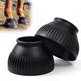 Abbylike Horse Bell Boots 1 Pair, Horse Overreach Ballistic Rubber Bell Boots Care for Turnout, No Rub Design Protect Against Hoof Impact Trauma(Black,L)