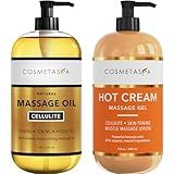 Cellulite Massage Oil & Hot Cream - 100% Natural Cellulite Oil & Gel, Highly Absorbable, Firm, Tone, Tighten & Moisturize Skin - Soothes Muscles (8.8 Fl Oz Each Bottle)